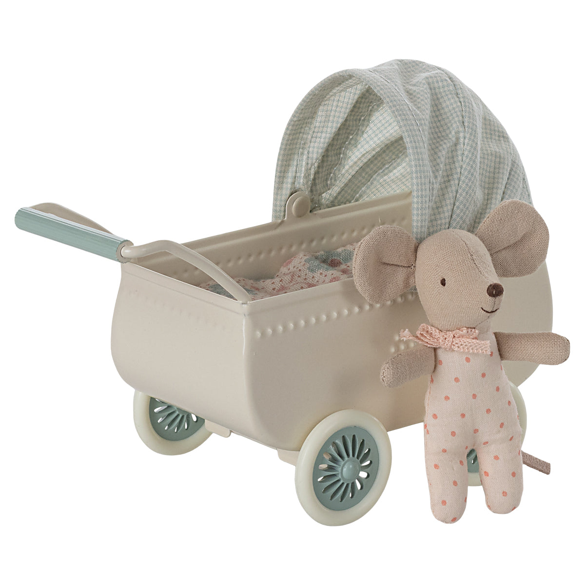 Maileg Pram with Baby Mouse - Mint