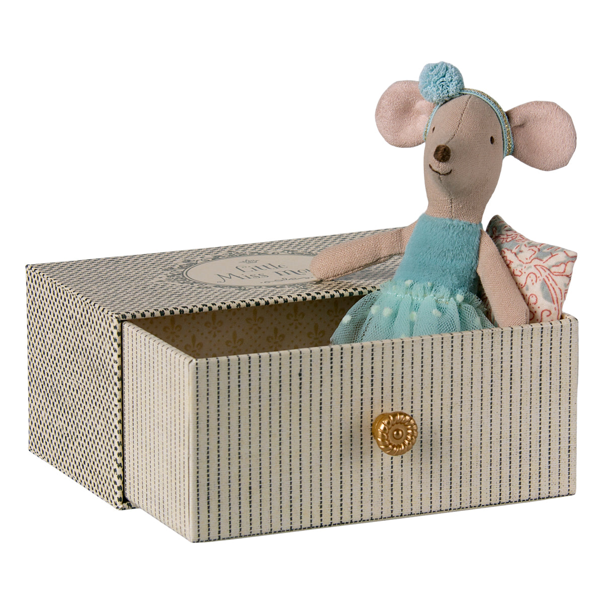 Maileg Little Sister Dance mouse in Daybed - Blue