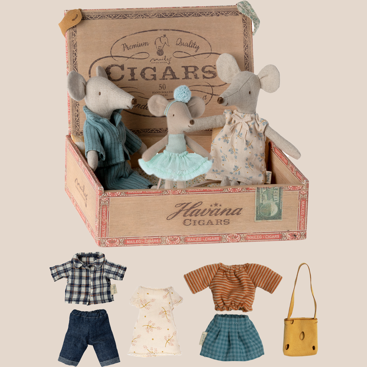 Maileg Mum, Dad in a Cigar Box - Bundle