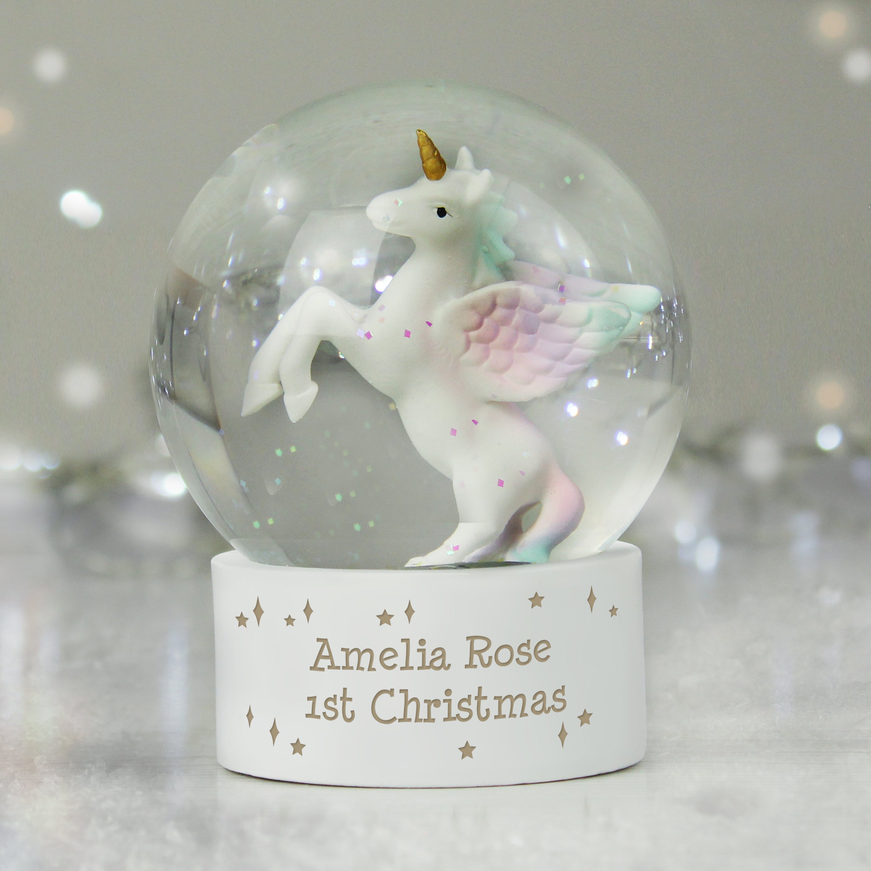 Personalised Message Unicorn Snow Globe