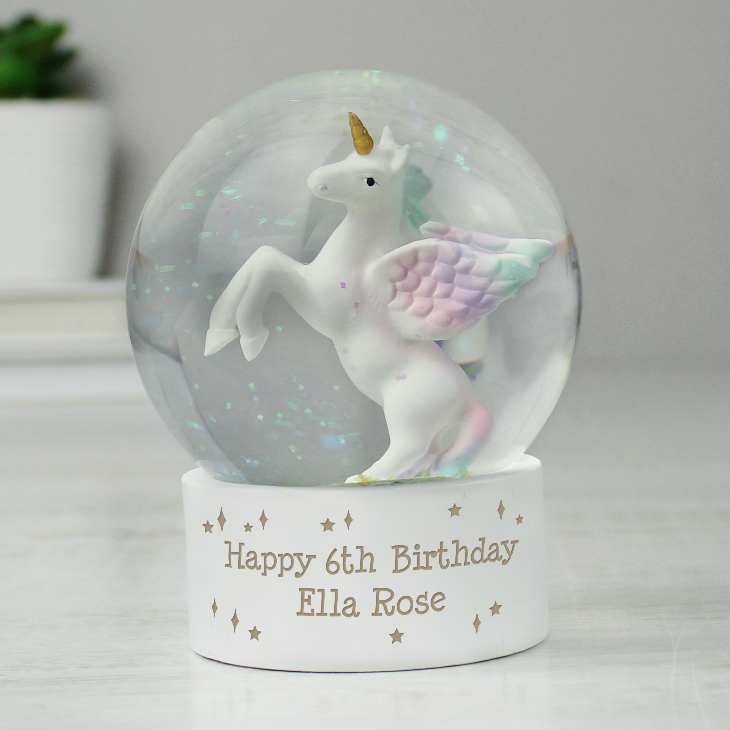 Personalised Message Unicorn Snow Globe