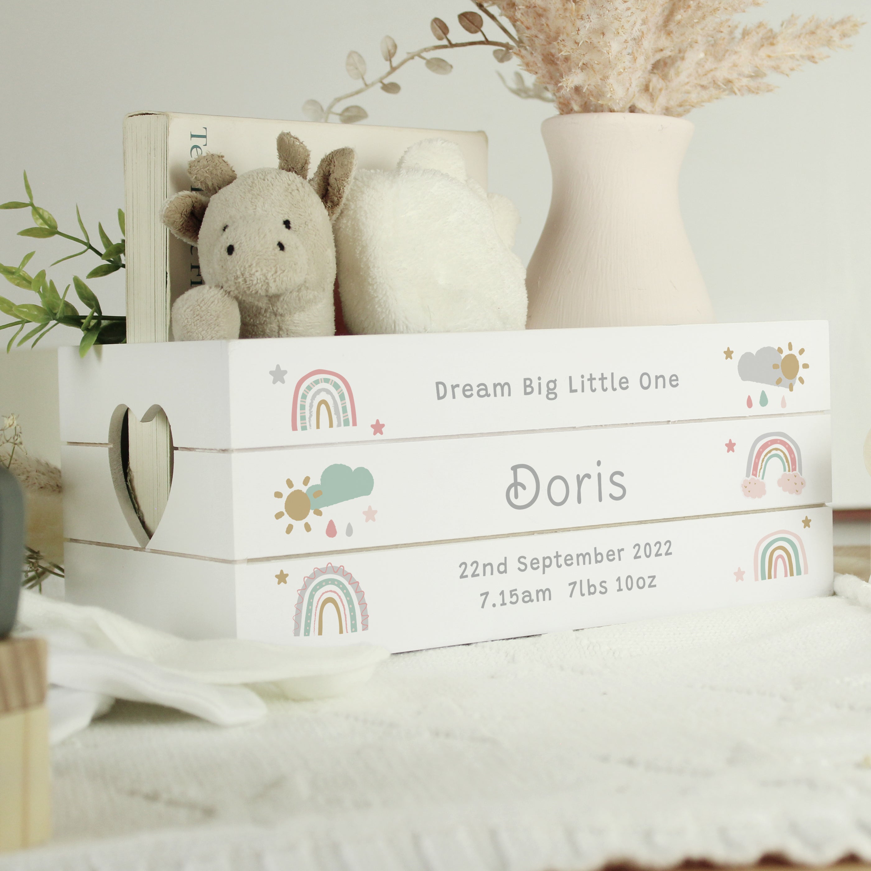 Personalised Personalised Rainbow White Wooden Crate