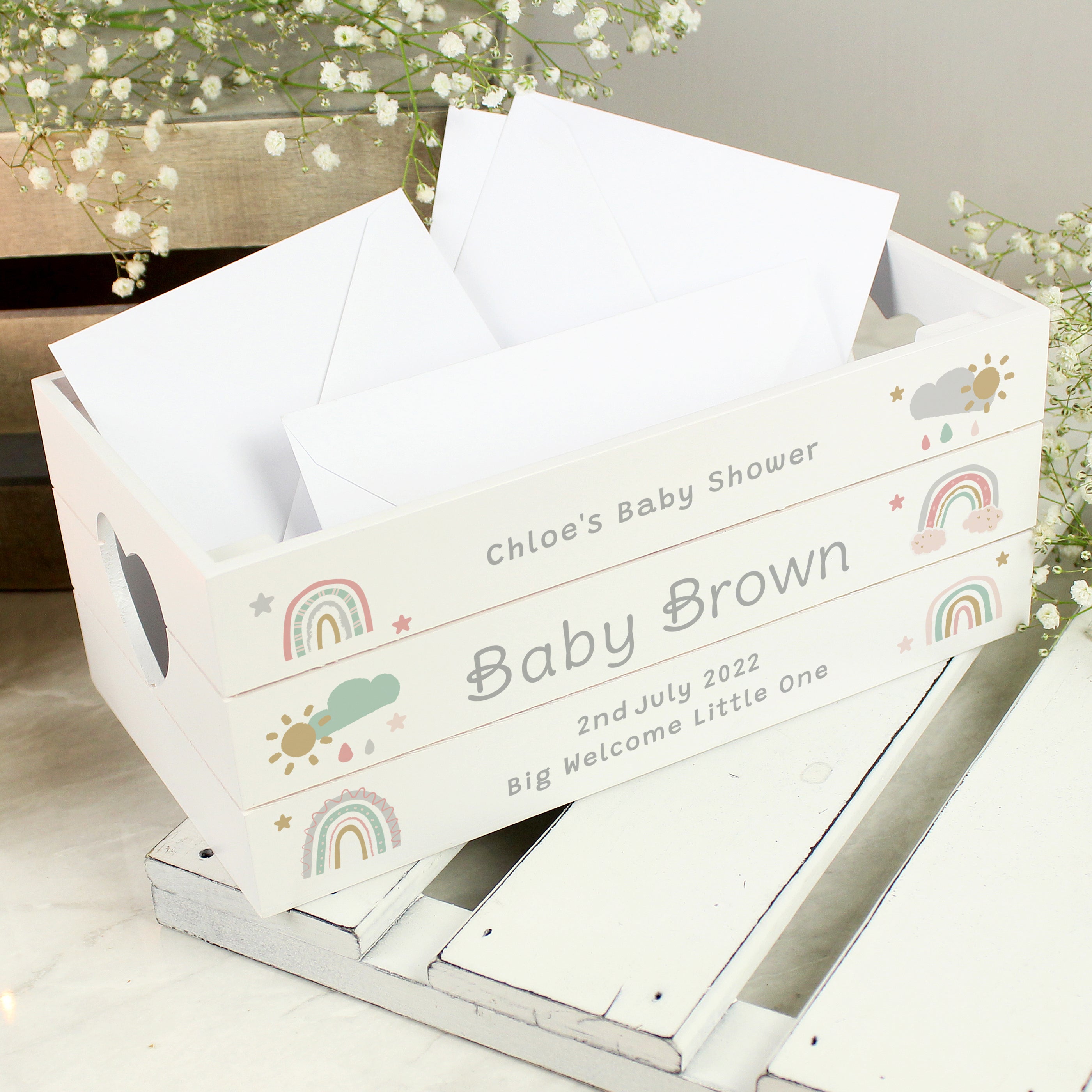 Personalised Personalised Rainbow White Wooden Crate