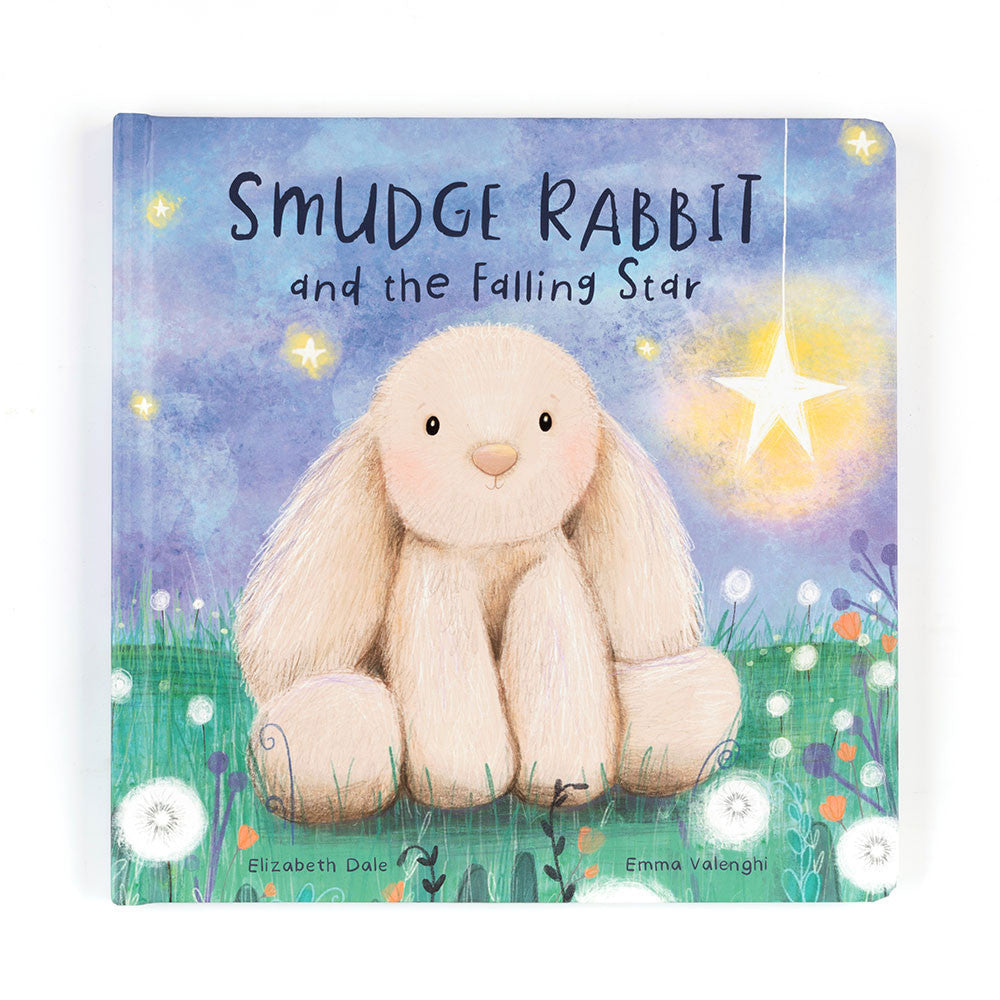 bookcover illustrated with jellycat smudge bunny sitting next to a star