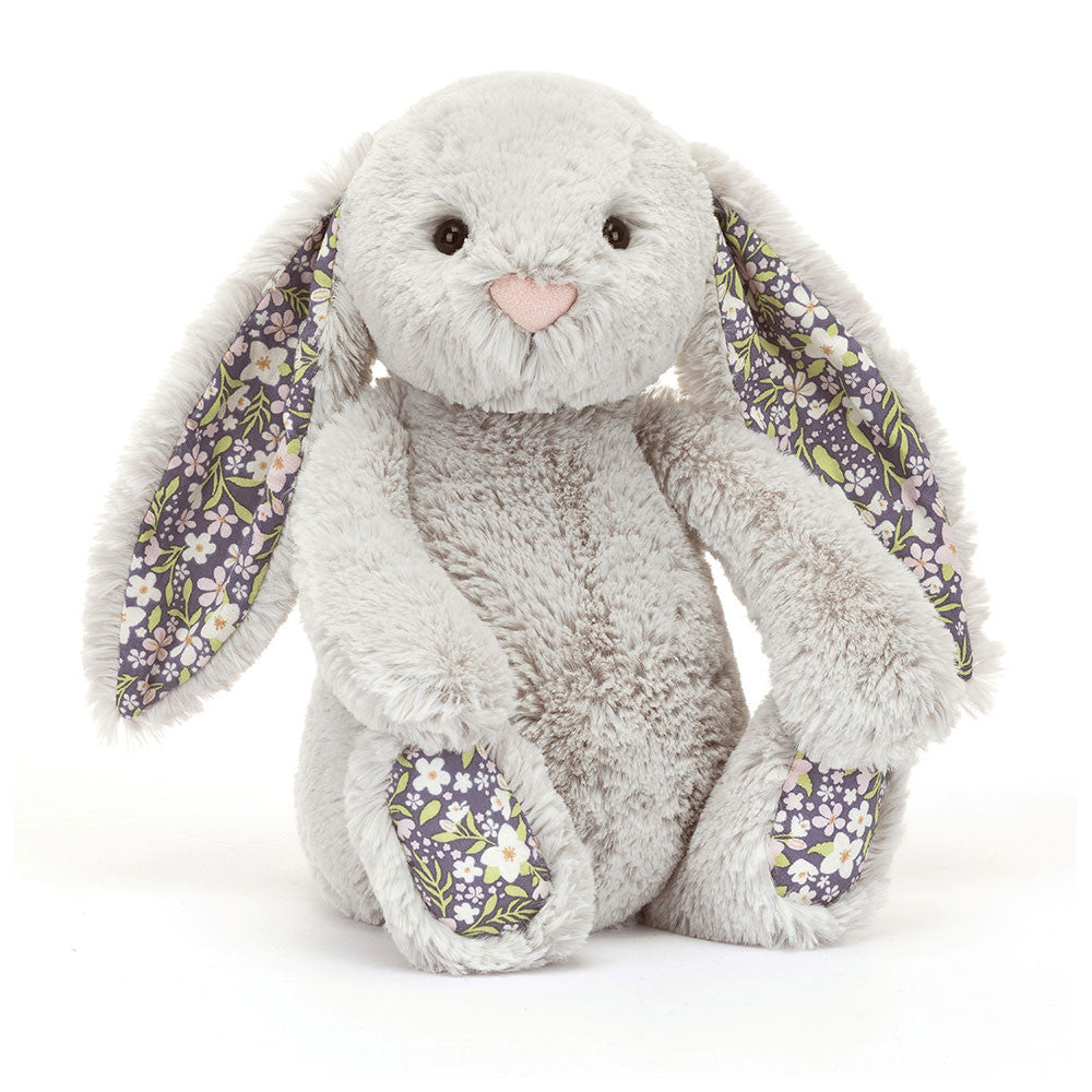 jellycat silver bunny with dark floral ears and paws