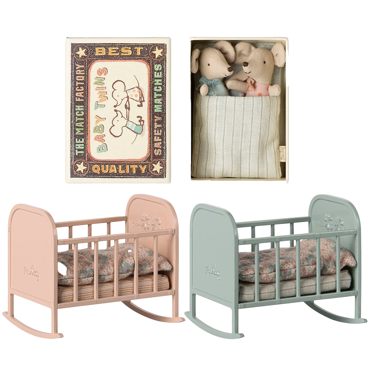 Maileg Twin Baby Mice & Cradle bundle