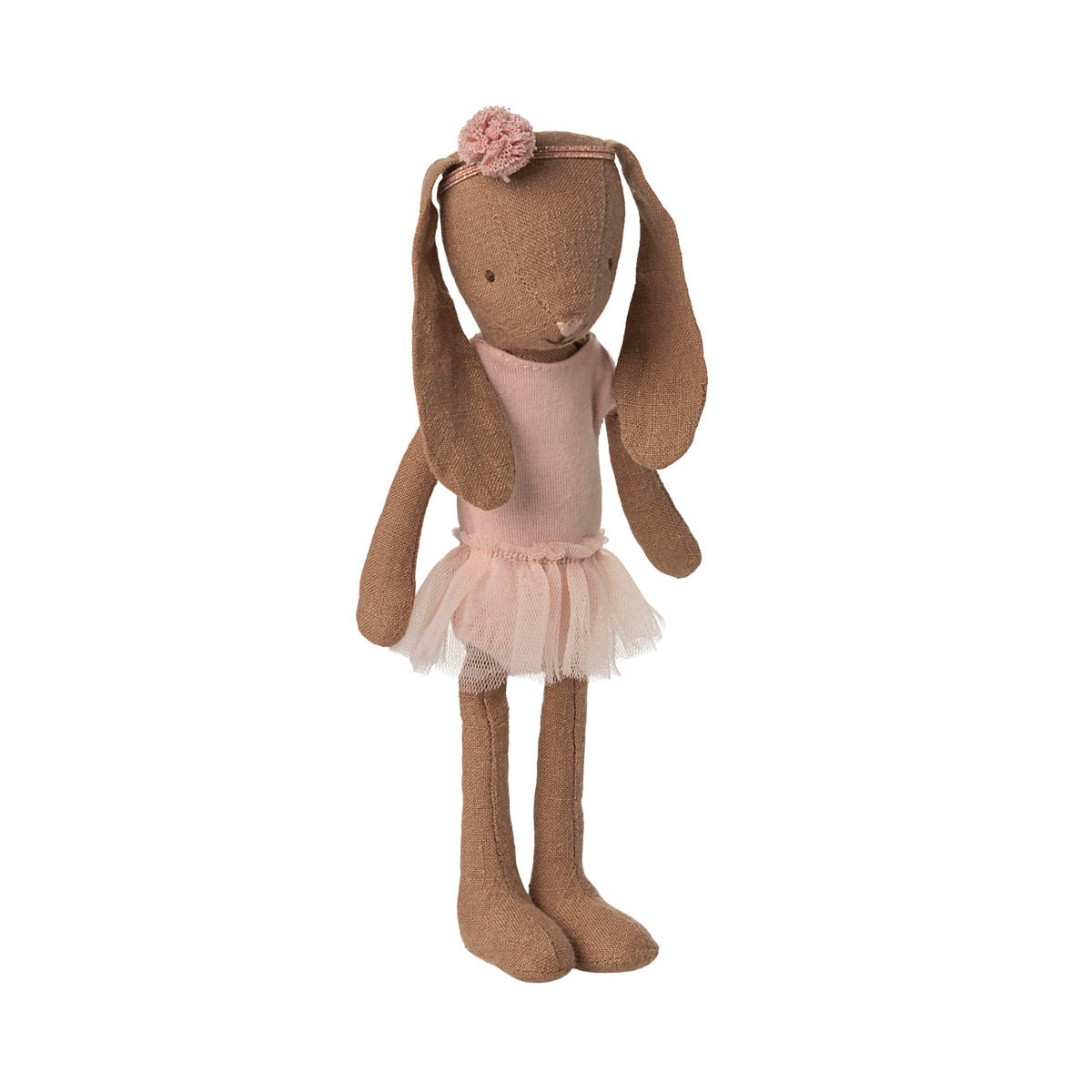 maileg chocolate brown bunny dressed in a pink ballerina outfit