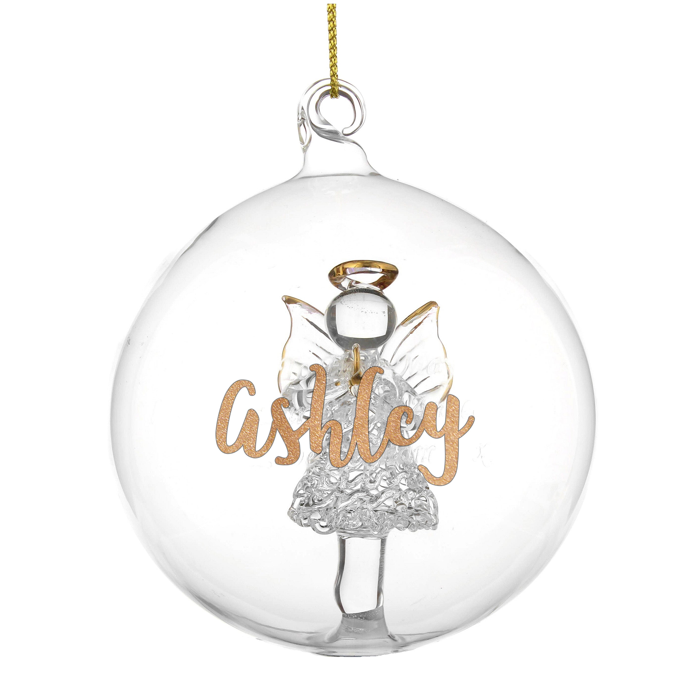 Personalised Gold Glitter Name Angel Glass Bauble