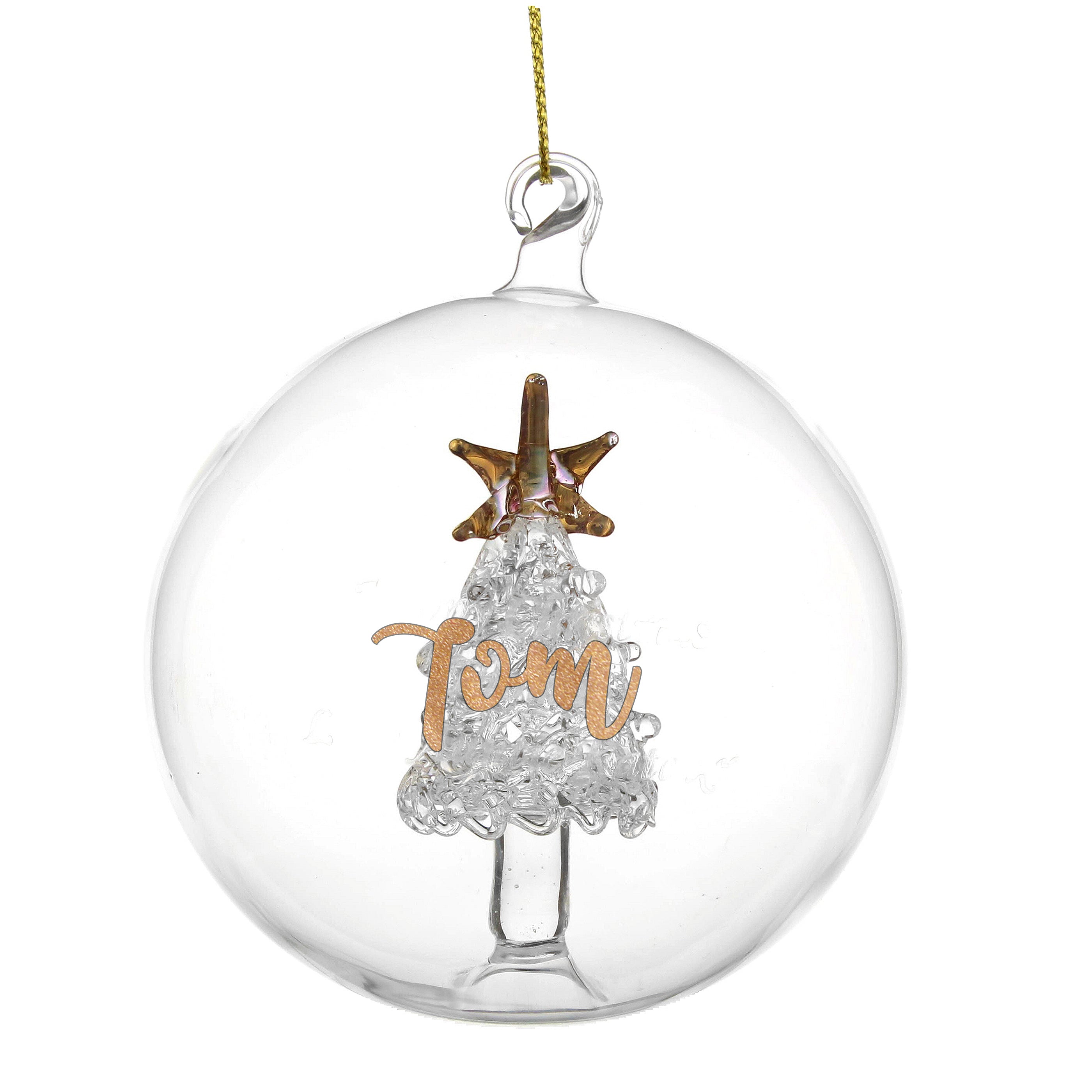 Personalised Gold Glitter Name Tree Glass Bauble